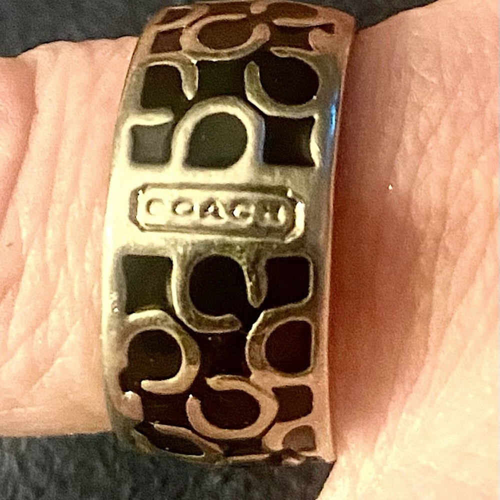 Coach Signature black enamel C ring